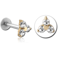 14K GOLD JEWELLED ATTACHMENT WITH SURGICAL STEEL INTERNALLY THREADED MICRO LABRET PIN PIERCING