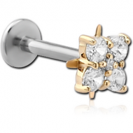 SURGICAL STEEL INTERNALLY THREADED MICRO LABRET WITH 14K GOLD JEWELLED - FLOWER