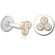 14K GOLD JEWELLED ATTACHMENT WITH SURGICAL STEEL INTERNALLY THREADED MICRO LABRET PIN -FLOWER