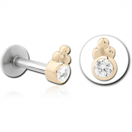 14K GOLD JEWELLED ATTACHMENT WITH SURGICAL STEEL INTERNALLY THREADED MICRO LABRET PIN PIERCING