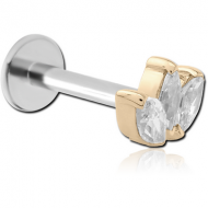 14K GOLD JEWELLED ATTACHMENT WITH SURGICAL STEEL INTERNALLY THREADED MICRO LABRET PIN