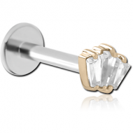 14K GOLD JEWELLED ATTACHMENT WITH SURGICAL STEEL INTERNALLY THREADED MICRO LABRET PIN