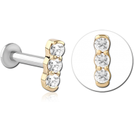 14K GOLD JEWELLED ATTACHMENT WITH SURGICAL STEEL INTERNALLY THREADED MICRO LABRET PIN