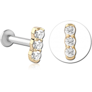 14K GOLD JEWELLED ATTACHMENT WITH SURGICAL STEEL INTERNALLY THREADED MICRO LABRET PIN PIERCING