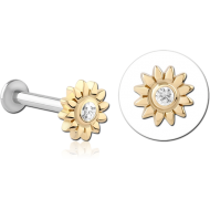 14K GOLD JEWELLED ATTACHMENT WITH SURGICAL STEEL INTERNALLY THREADED MICRO LABRET PIN