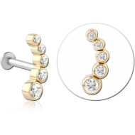 14K GOLD JEWELLED ATTACHMENT WITH SURGICAL STEEL INTERNALLY THREADED MICRO LABRET PIN PIERCING