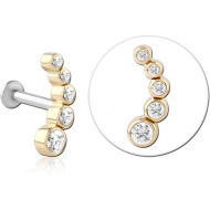 14K GOLD JEWELLED ATTACHMENT WITH SURGICAL STEEL INTERNALLY THREADED MICRO LABRET PIN