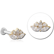 14K GOLD JEWELLED ATTACHMENT WITH SURGICAL STEEL INTERNALLY THREADED MICRO LABRET PIN