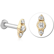 14K GOLD JEWELLED ATTACHMENT WITH SURGICAL STEEL INTERNALLY THREADED MICRO LABRET PIN PIERCING