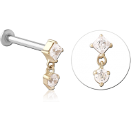 14K GOLD JEWELLED ATTACHMENT WITH SURGICAL STEEL INTERNALLY THREADED MICRO LABRET PIN PIERCING