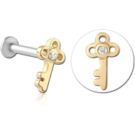 14K GOLD JEWELLED ATTACHMENT WITH SURGICAL STEEL INTERNALLY THREADED MICRO LABRET PIN PIERCING