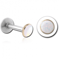 14K GOLD SYNTHETIC OPAL JEWELLED ATTACHMENT WITH SURGICAL STEEL INTERNALLY THREADED MICRO LABRET PIN