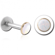 14K GOLD SYNTHETIC OPAL JEWELLED ATTACHMENT WITH SURGICAL STEEL INTERNALLY THREADED MICRO LABRET PIN PIERCING