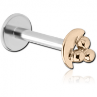 14K GOLD ATTACHMENT WITH SURGICAL STEEL INTERNALLY THREADED MICRO LABRET PIN