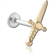 14K GOLD ATTACHMENT WITH SURGICAL STEEL INTERNALLY THREADED MICRO LABRET PIN PIERCING