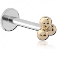 14K GOLD ATTACHMENT WITH SURGICAL STEEL INTERNALLY THREADED MICRO LABRET PIN PIERCING