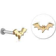 14K GOLD ATTACHMENT WITH SURGICAL STEEL INTERNALLY THREADED MICRO LABRET PIN - BAT LEFT