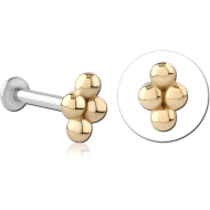14K GOLD ATTACHMENT WITH SURGICAL STEEL INTERNALLY THREADED MICRO LABRET PIN