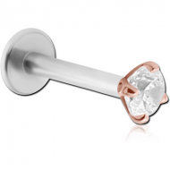 14K ROSE GOLD JEWELLED ATTACHMENT WITH SURGICAL STEEL INTERNALLY THREADED MICRO LABRET PIN PIERCING