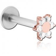 14K ROSE GOLD JEWELLED ATTACHMENT WITH SURGICAL STEEL INTERNALLY THREADED MICRO LABRET PIN