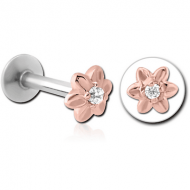 14K ROSE GOLD JEWELLED ATTACHMENT WITH SURGICAL STEEL INTERNALLY THREADED MICRO LABRET PIN