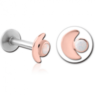 14K ROSE GOLD SYNTHETIC OPAL JEWELLED ATTACHMENT WITH SURGICAL STEEL INTERNALLY THREADED MICRO LABRET PIN PIERCING