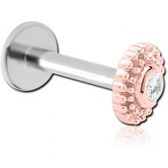 14K ROSE GOLD JEWELLED ATTACHMENT WITH SURGICAL STEEL INTERNALLY THREADED MICRO LABRET PIN PIERCING