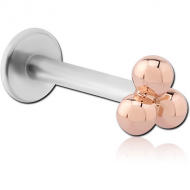 14K ROSE GOLD ATTACHMENT WITH SURGICAL STEEL INTERNALLY THREADED MICRO LABRET PIN PIERCING