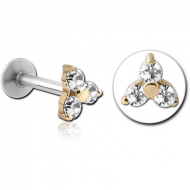 18K GOLD JEWELLED ATTACHMENT WITH SURGICAL STEEL INTERNALLY THREADED MICRO LABRET PIN PIERCING