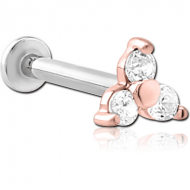 18K ROSE GOLD JEWELLED ATTACHMENT WITH SURGICAL STEEL INTERNALLY THREADED MICRO LABRET PIN