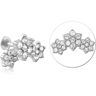 SURGICAL STEEL INTERNALLY THREADED JEWELLED MICRO LABRET - FLOWER PIERCING