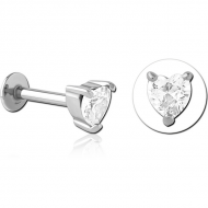 SURGICAL STEEL INTERNALLY THREADED JEWELLED MICRO LABRET - HEART PIERCING