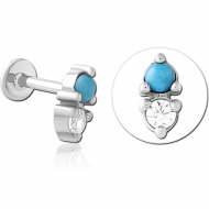 SURGICAL STEEL INTERNALLY THREADED JEWELLED MICRO LABRET PIERCING