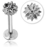 SURGICAL STEEL INTERNALLY THREADED JEWELLED MICRO LABRET FLOWER PIERCING