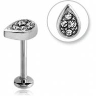 SURGICAL STEEL INTERNALLY THREADED JEWELLED MICRO LABRET - TEAR DROP PIERCING