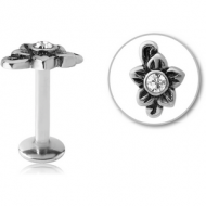 SURGICAL STEEL INTERNALLY THREADED JEWELLED MICRO LABRET - FLOWER PIERCING