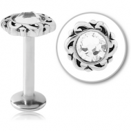 SURGICAL STEEL INTERNALLY THREADED JEWELLED MICRO LABRET - FLOWER PIERCING