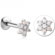 SURGICAL STEEL INTERNALLY THREADED MICRO LABRET SYNTHETIC OPAL PIERCING