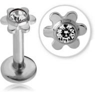 SURGICAL STEEL INTERNALLY THREADED MICRO LABRET WITH JEWELLED FLOWER PIERCING