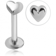 SURGICAL STEEL INTERNALLY THREADED MICRO LABRET WITH HEART PIERCING