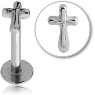 SURGICAL STEEL INTERNALLY THREADED MICRO LABRET WITH CROSS PIERCING