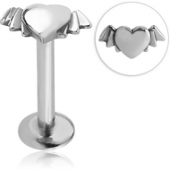 SURGICAL STEEL INTERNALLY THREADED MICRO LABRET WITH WINGED HEART PIERCING