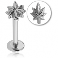 SURGICAL STEEL INTERNALLY THREADED MICRO LABRET - MARIJUANA LEAF PIERCING