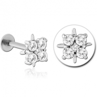 14K WHITE GOLD JEWELLED ATTACHMENT WITH SURGICAL STEEL INTERNALLY THREADED MICRO LABRET PIN -FLOWER PIERCING
