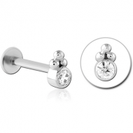 14K WHITE GOLD JEWELLED ATTACHMENT WITH SURGICAL STEEL INTERNALLY THREADED MICRO LABRET PIN PIERCING
