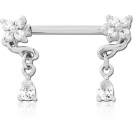 SURGICAL STEEL NIPPLE PIERCING INTERNAL THREADED BAR WITH MOVING CHARM FINE JEWELLED PIERCING