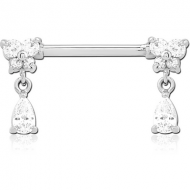 SURGICAL STEEL NIPPLE PIERCING INTERNAL THREADED BAR WITH MOVING CHARM FINE JEWELLED PIERCING