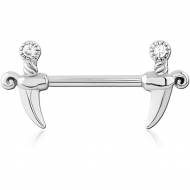 SURGICAL STEEL NIPPLE PIERCING INTERNAL THREADED BAR WITH CHARM JEWELLED PIERCING