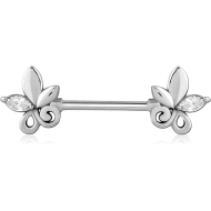 SURGICAL STEEL NIPPLE PIERCING INTERNAL THREADED JEWELLED BAR PIERCING