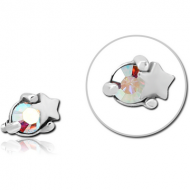 SURGICAL STEEL JEWELLED MICRO ATTACHMENT FOR 1.2MM INTERNALLY THREADED PINS - STAR AND GEM PIERCING